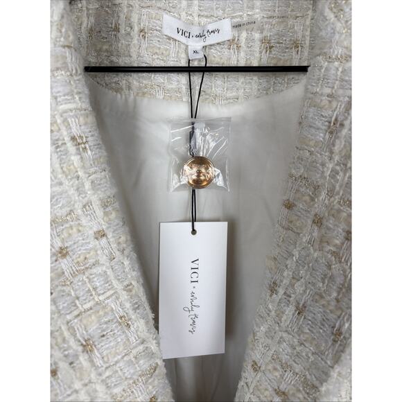 NEW VICI Tweed Blazer Jacket Women's XL Ivory Gold Emily Travis Collection - Picture 6 of 11